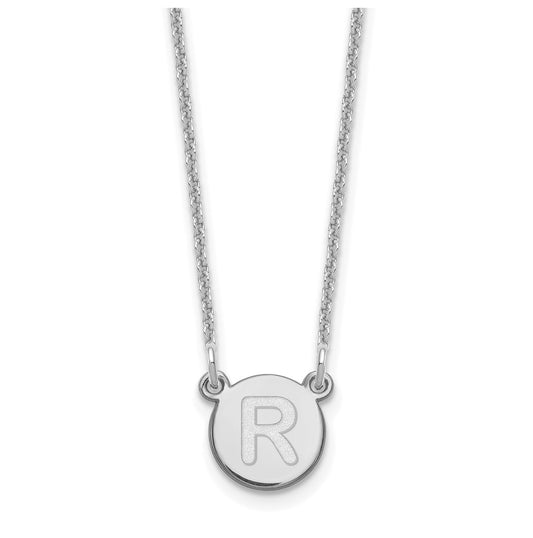 14K White Gold Tiny Circle Block Letter R Initial Necklace