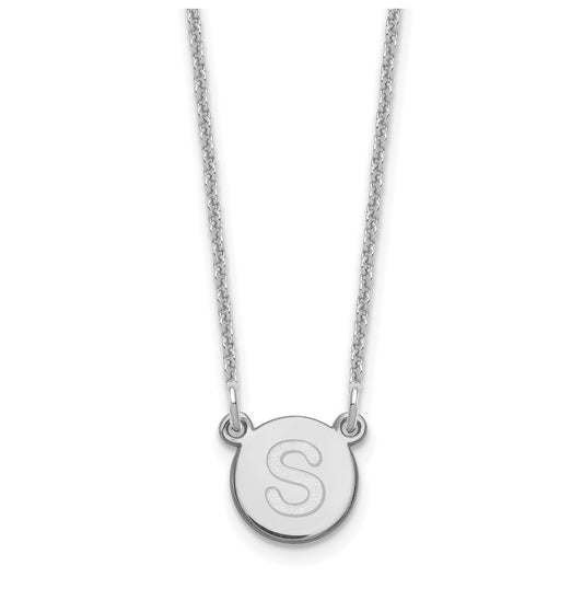 14K White Gold Tiny Circle Block Letter S Initial Necklace