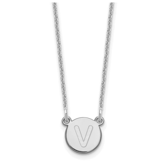 14K White Gold Tiny Circle Block Letter V Initial Necklace