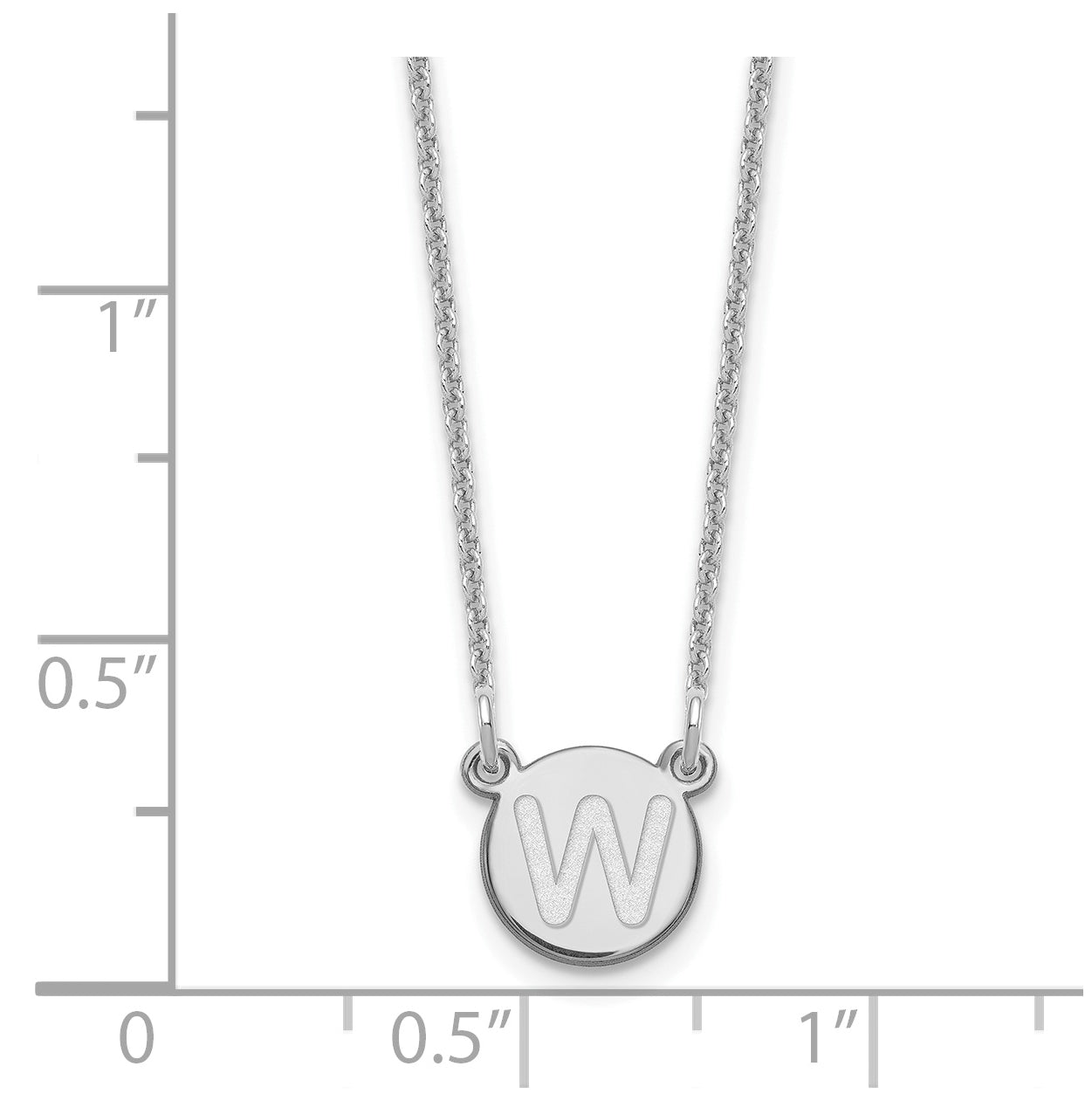 Sterling Silver Rhodium plated Tiny Circle Block Letter W Initial Necklace