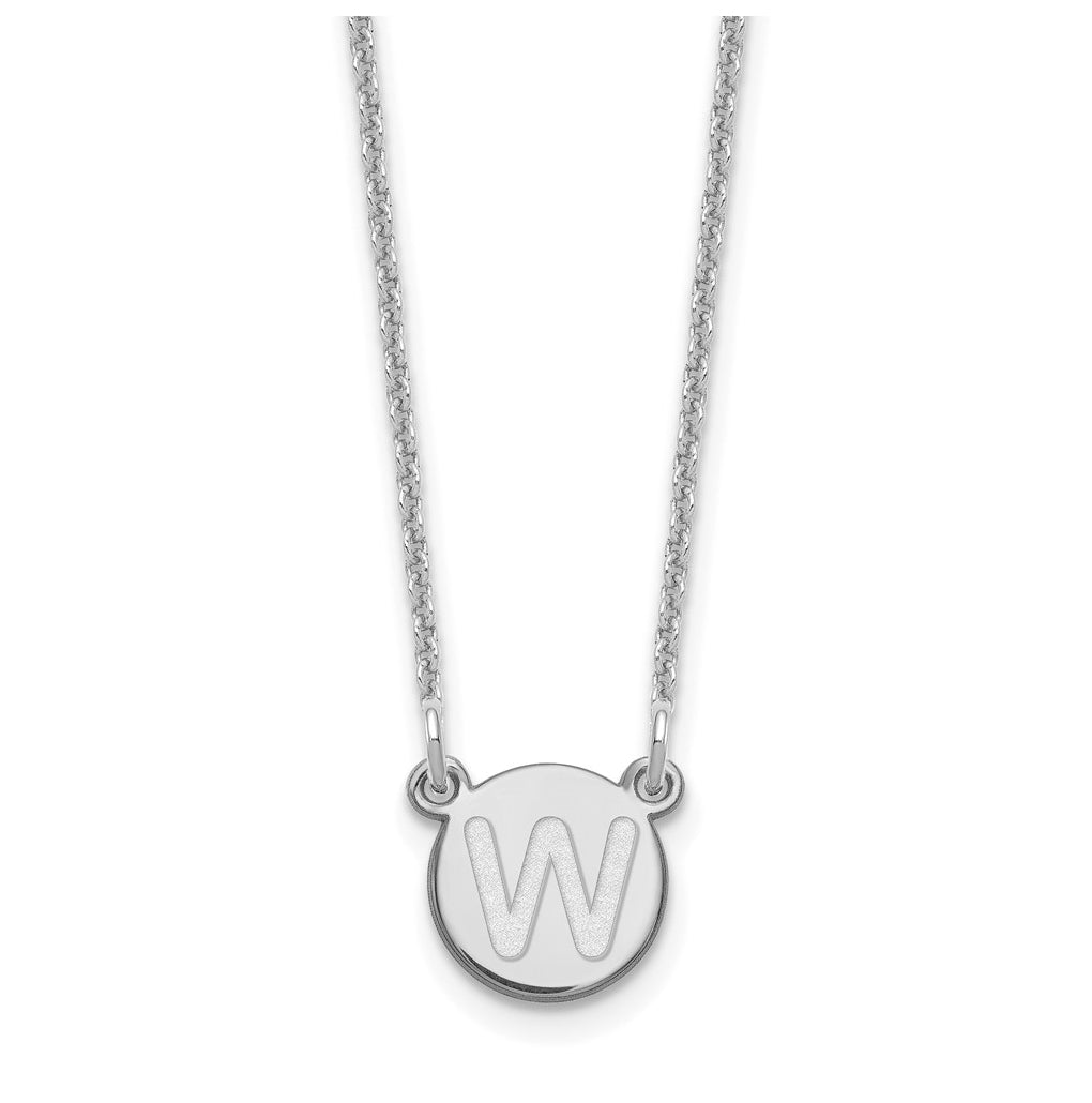 Sterling Silver Rhodium plated Tiny Circle Block Letter W Initial Necklace