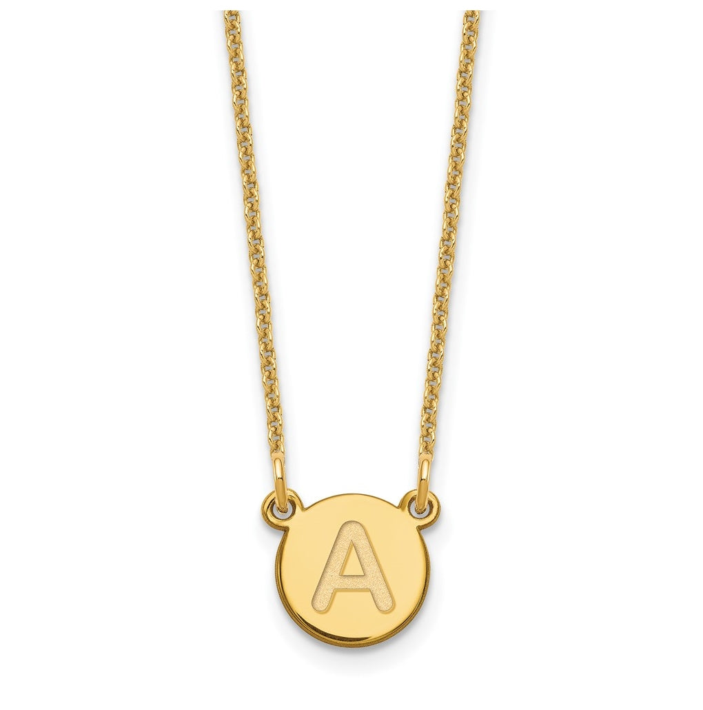 14K Yellow Gold Tiny Circle Block Letter A Initial Necklace