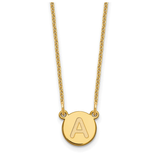 14K Yellow Gold Tiny Circle Block Letter A Initial Necklace