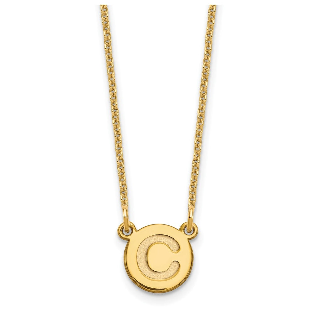 14K Yellow Gold Tiny Circle Block Letter C Initial Necklace