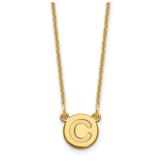 14K Yellow Gold Tiny Circle Block Letter C Initial Necklace
