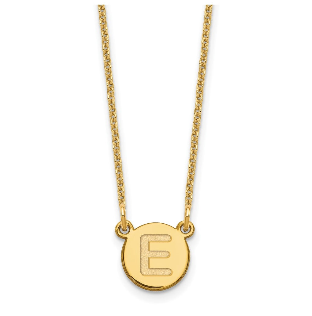 14K Yellow Gold Tiny Circle Block Letter E Initial Necklace
