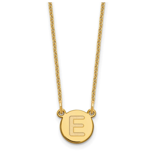 14K Yellow Gold Tiny Circle Block Letter E Initial Necklace
