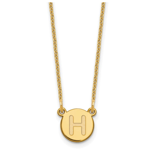 14K Yellow Gold Tiny Circle Block Letter H Initial Necklace