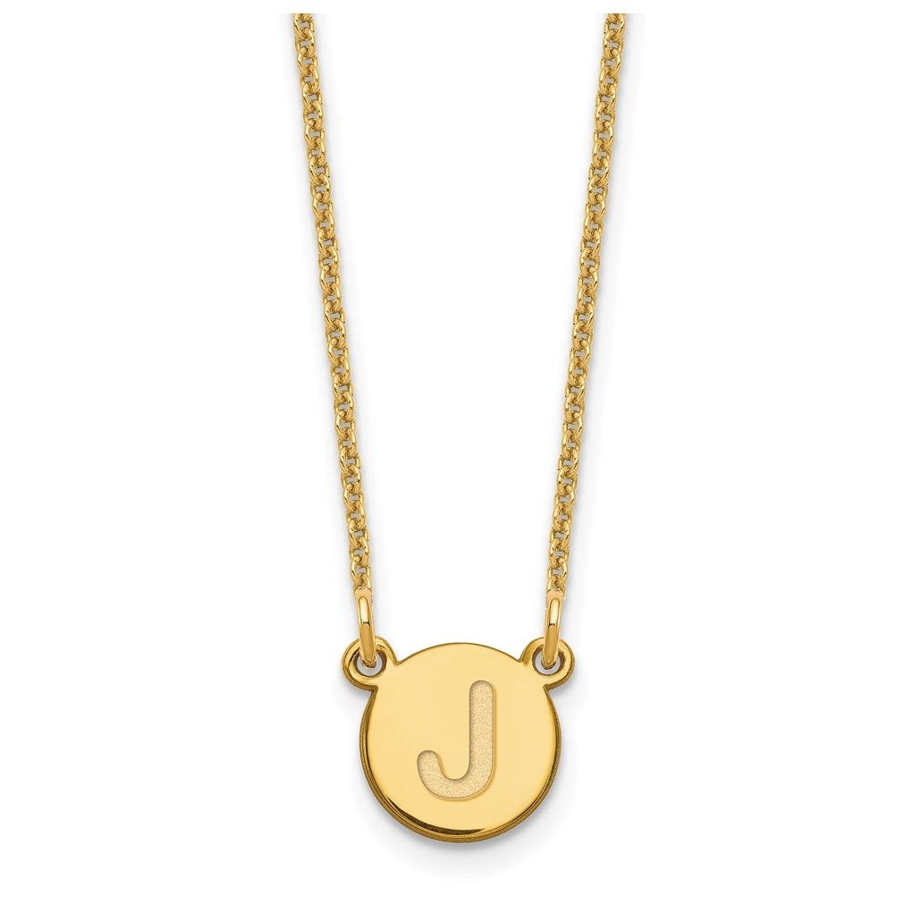 14K Yellow Gold Tiny Circle Block Letter J Initial Necklace