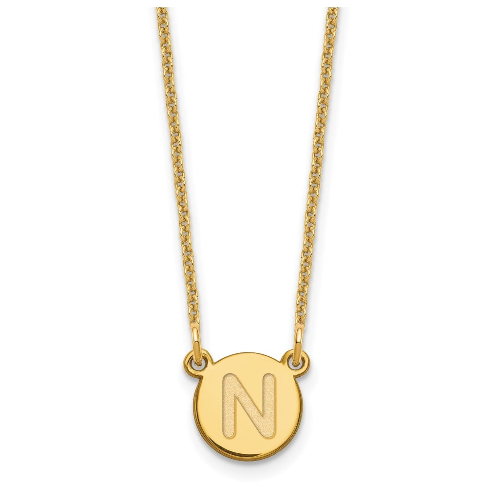 14K Yellow Gold Tiny Circle Block Letter N Initial Necklace