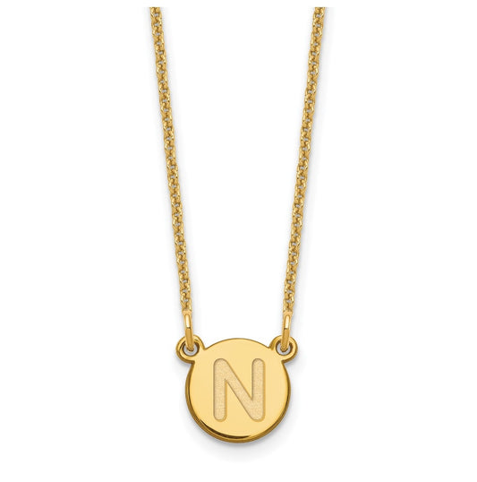 14K Yellow Gold Tiny Circle Block Letter N Initial Necklace