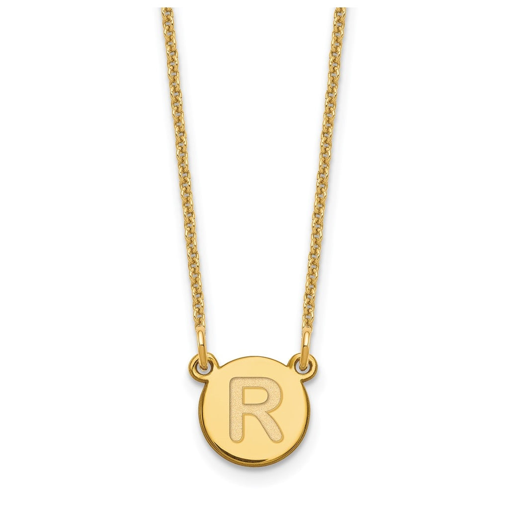 14K Yellow Gold Tiny Circle Block Letter R Initial Necklace