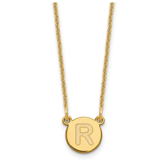 14K Yellow Gold Tiny Circle Block Letter R Initial Necklace