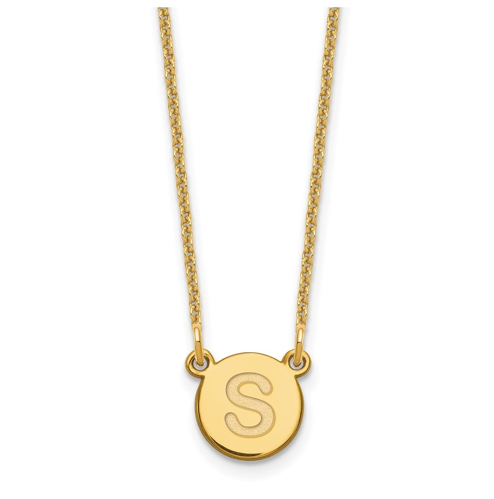 14K Yellow Gold Tiny Circle Block Letter S Initial Necklace