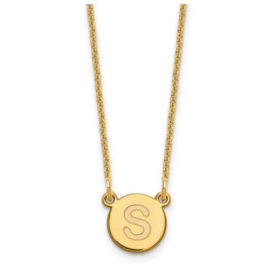 14K Yellow Gold Tiny Circle Block Letter S Initial Necklace