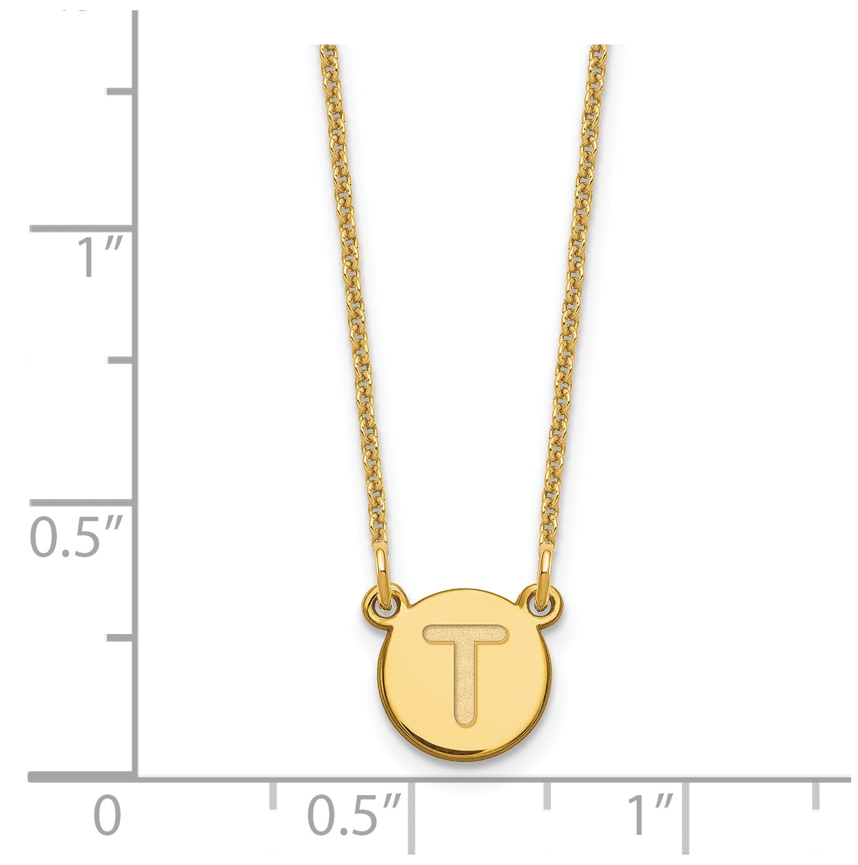 14K Yellow Gold Tiny Circle Block Letter T Initial Necklace