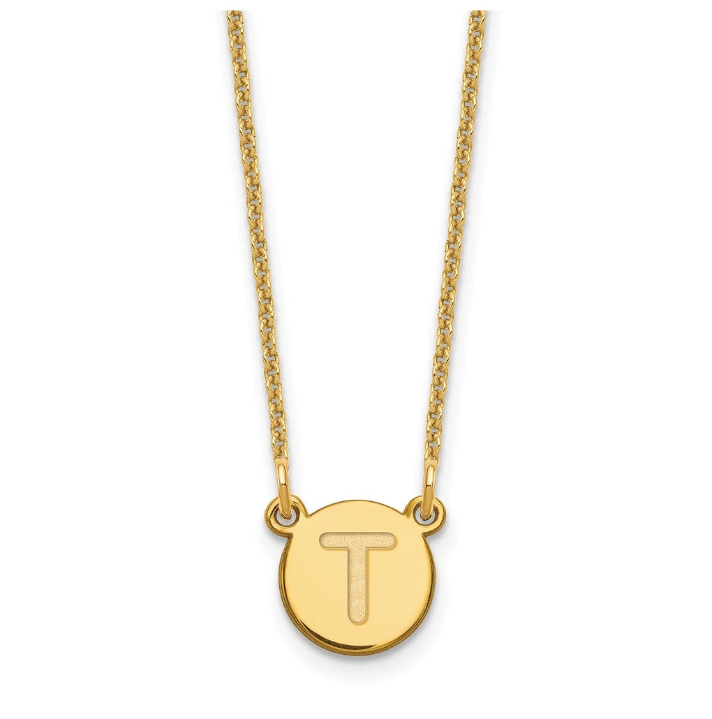 14K Yellow Gold Tiny Circle Block Letter T Initial Necklace