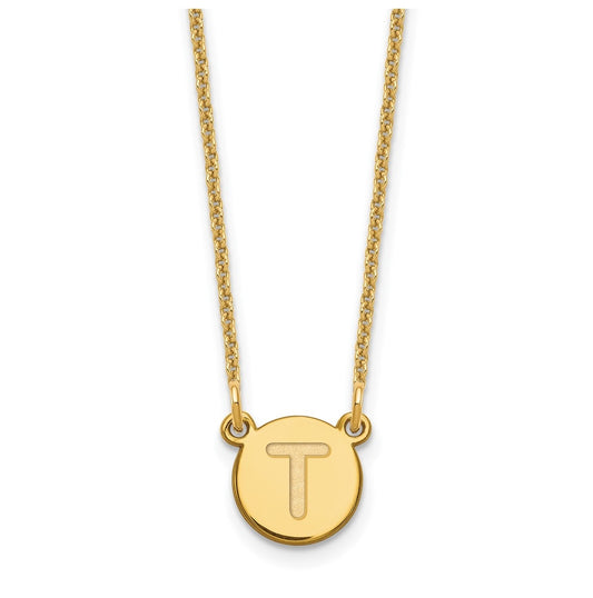 14K Yellow Gold Tiny Circle Block Letter T Initial Necklace