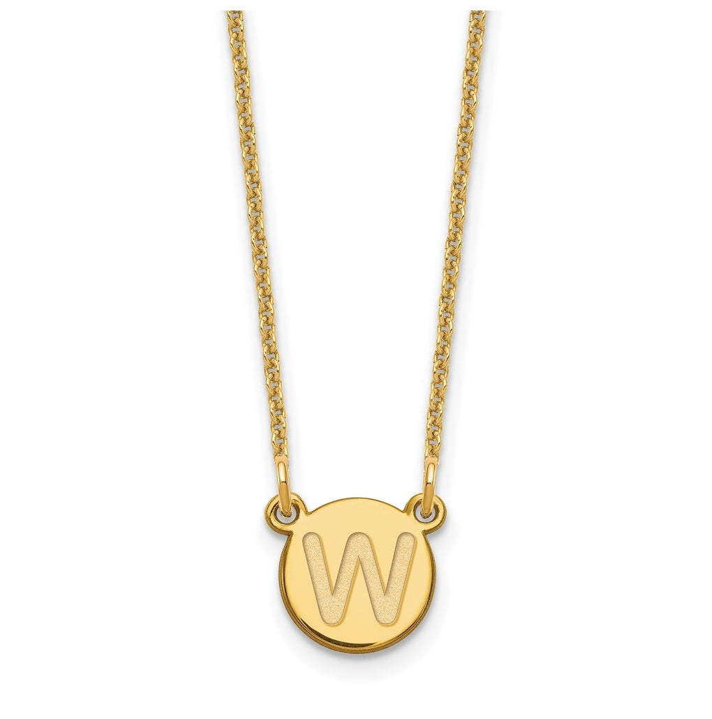 14K Yellow Gold Tiny Circle Block Letter W Initial Necklace