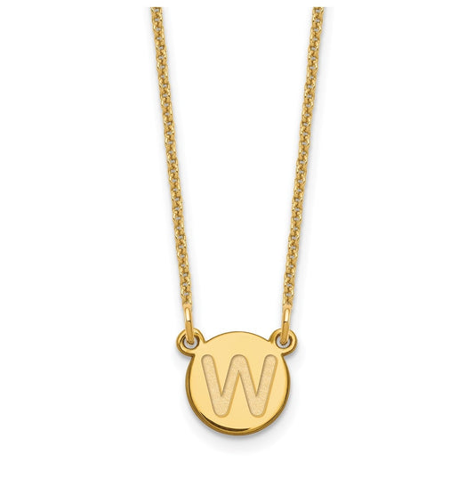 14K Yellow Gold Tiny Circle Block Letter W Initial Necklace