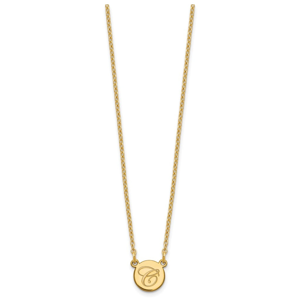 14K Yellow Or White Or Rose Gold  Small Circle with Script Initial Necklace – Elegant Jewelry Gift for Birthday, Anniversary, Engagement, Wedding