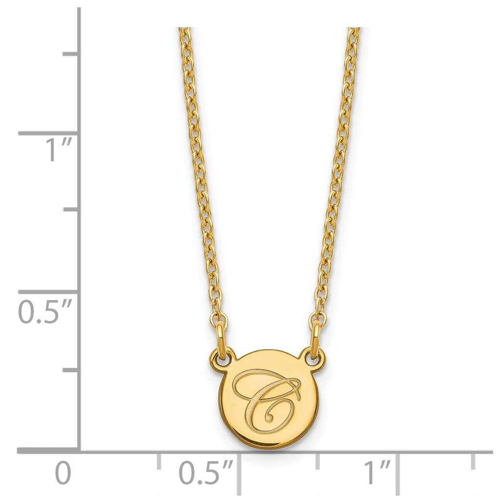 14K Yellow Or White Or Rose Gold  Small Circle with Script Initial Necklace – Elegant Jewelry Gift for Birthday, Anniversary, Engagement, Wedding