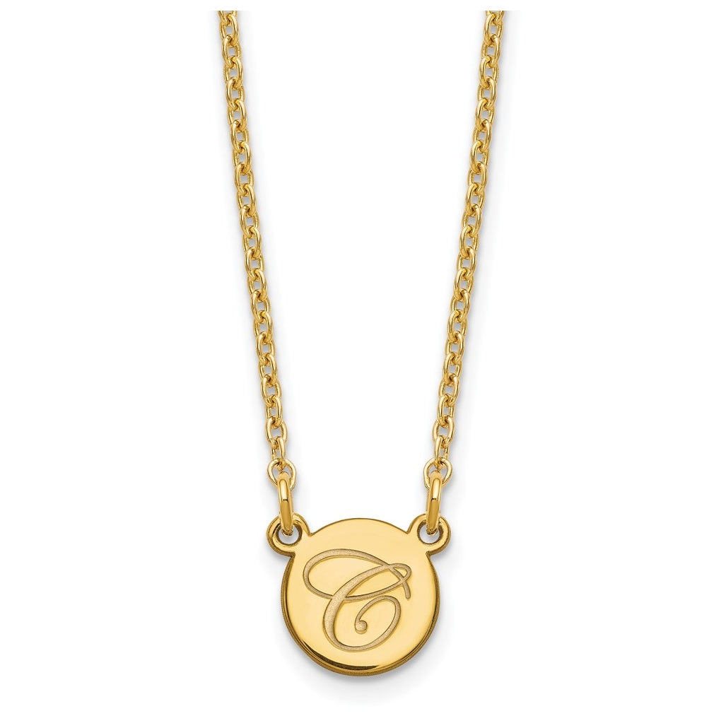 14K Yellow Or White Or Rose Gold  Small Circle with Script Initial Necklace – Elegant Jewelry Gift for Birthday, Anniversary, Engagement, Wedding