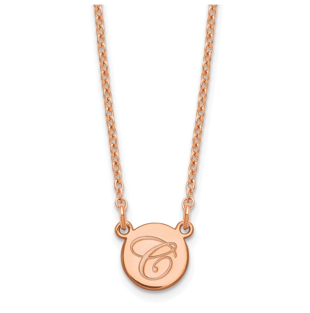 Sterling Silver Rose Gold plated Small Circle with Script Initial Necklace