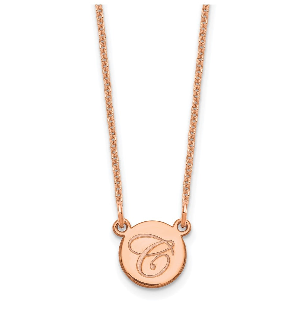 14K Yellow Or White Or Rose Gold  Small Circle with Script Initial Necklace – Elegant Jewelry Gift for Birthday, Anniversary, Engagement, Wedding