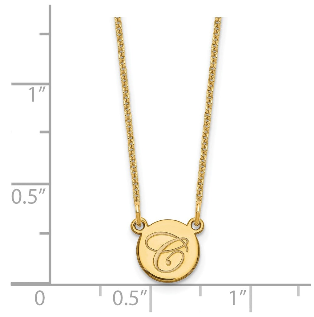 14K Yellow Or White Or Rose Gold  Small Circle with Script Initial Necklace – Elegant Jewelry Gift for Birthday, Anniversary, Engagement, Wedding