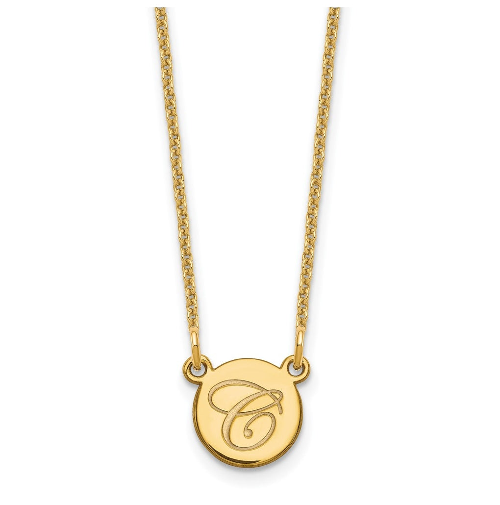 14K Yellow Or White Or Rose Gold  Small Circle with Script Initial Necklace – Elegant Jewelry Gift for Birthday, Anniversary, Engagement, Wedding