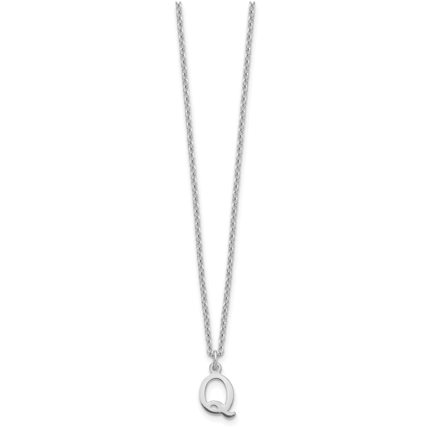 Sterling Silver Rhodium plated Cutout Letter Q Initial Necklace