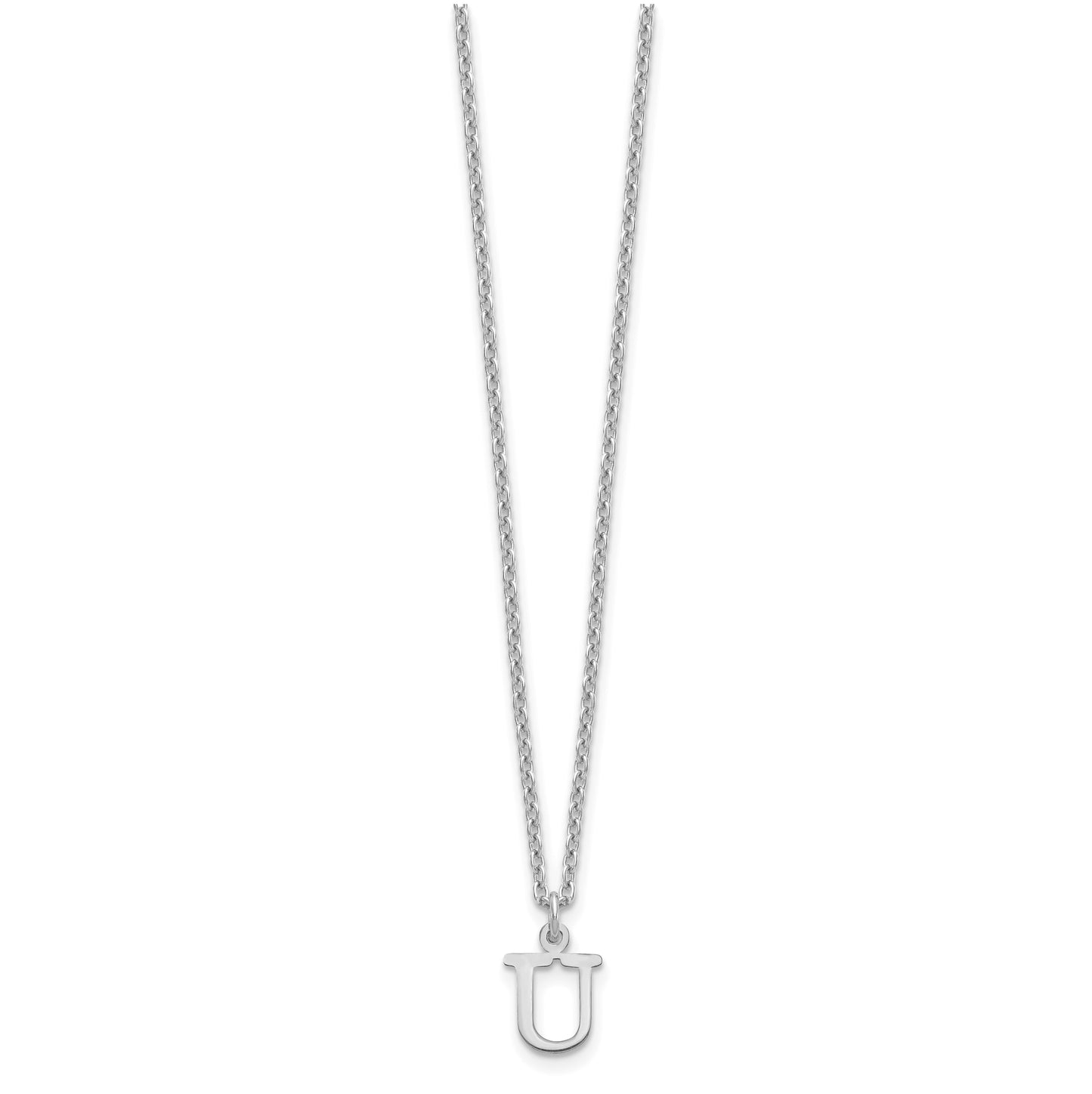 Sterling Silver Rhodium plated Cutout Letter U Initial Necklace