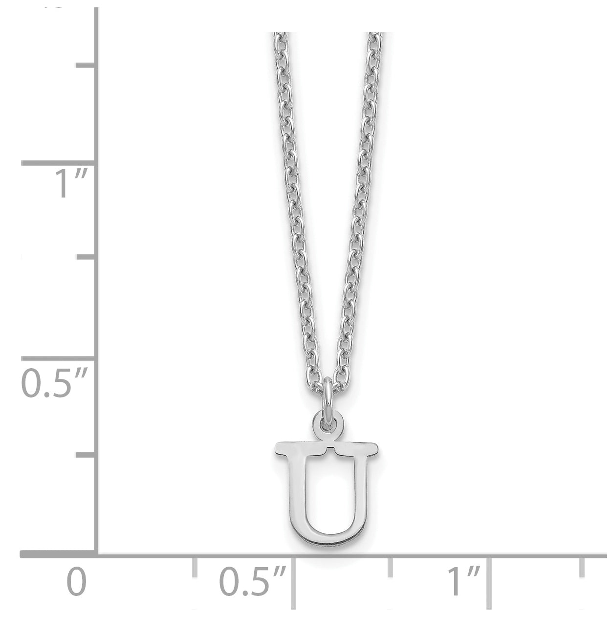 Sterling Silver Rhodium plated Cutout Letter U Initial Necklace