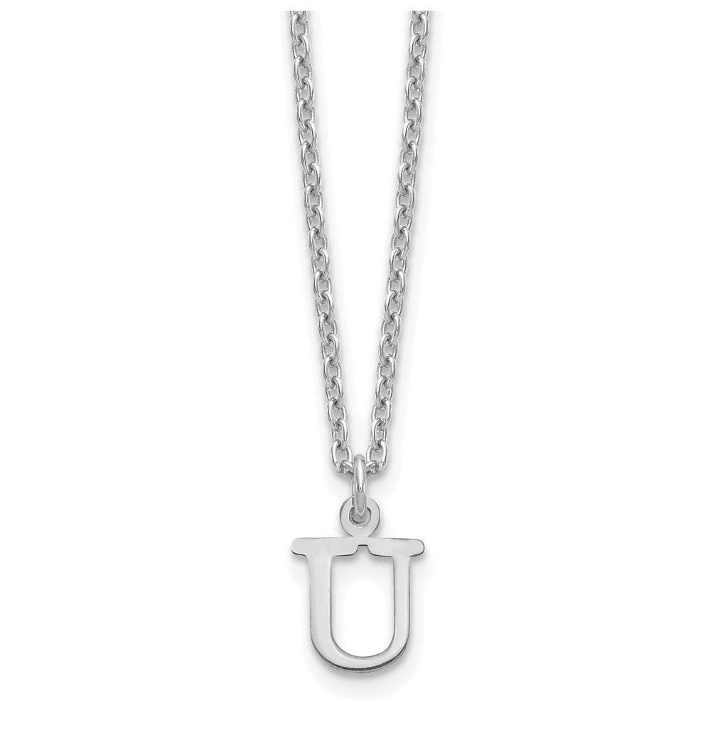 Sterling Silver Rhodium plated Cutout Letter U Initial Necklace