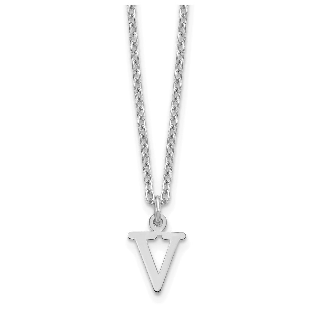 Sterling Silver Rhodium plated Cutout Letter V Initial Necklace