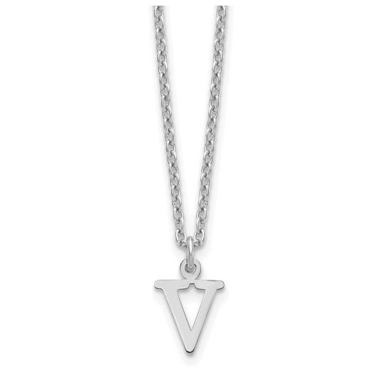 Sterling Silver Rhodium plated Cutout Letter V Initial Necklace