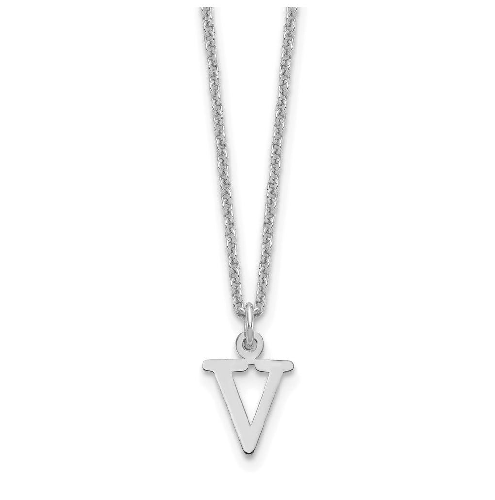 14K White Gold Cutout Letter V Initial Necklace