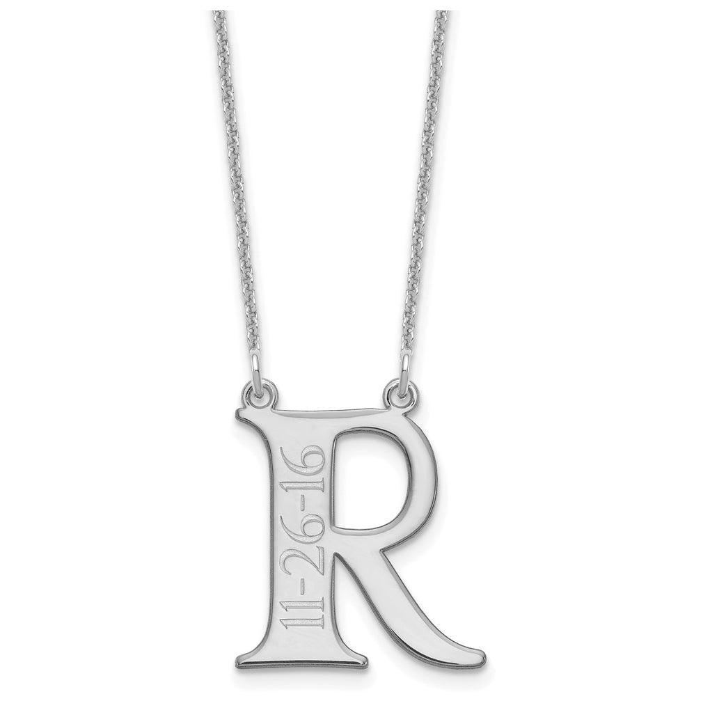 14K White Gold Initial with Date Necklace