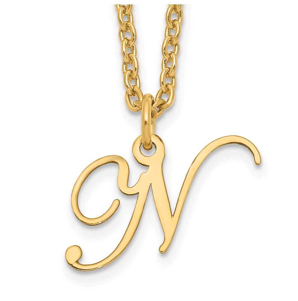 Sterling Silver Gold plated Letter N Initial Necklace