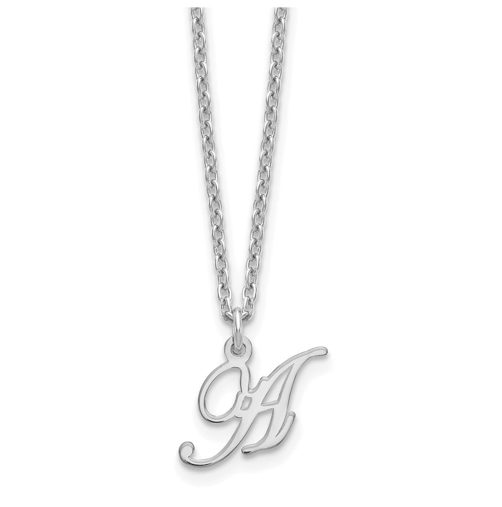 Sterling Silver Rhodium plated Letter A Initial Necklace