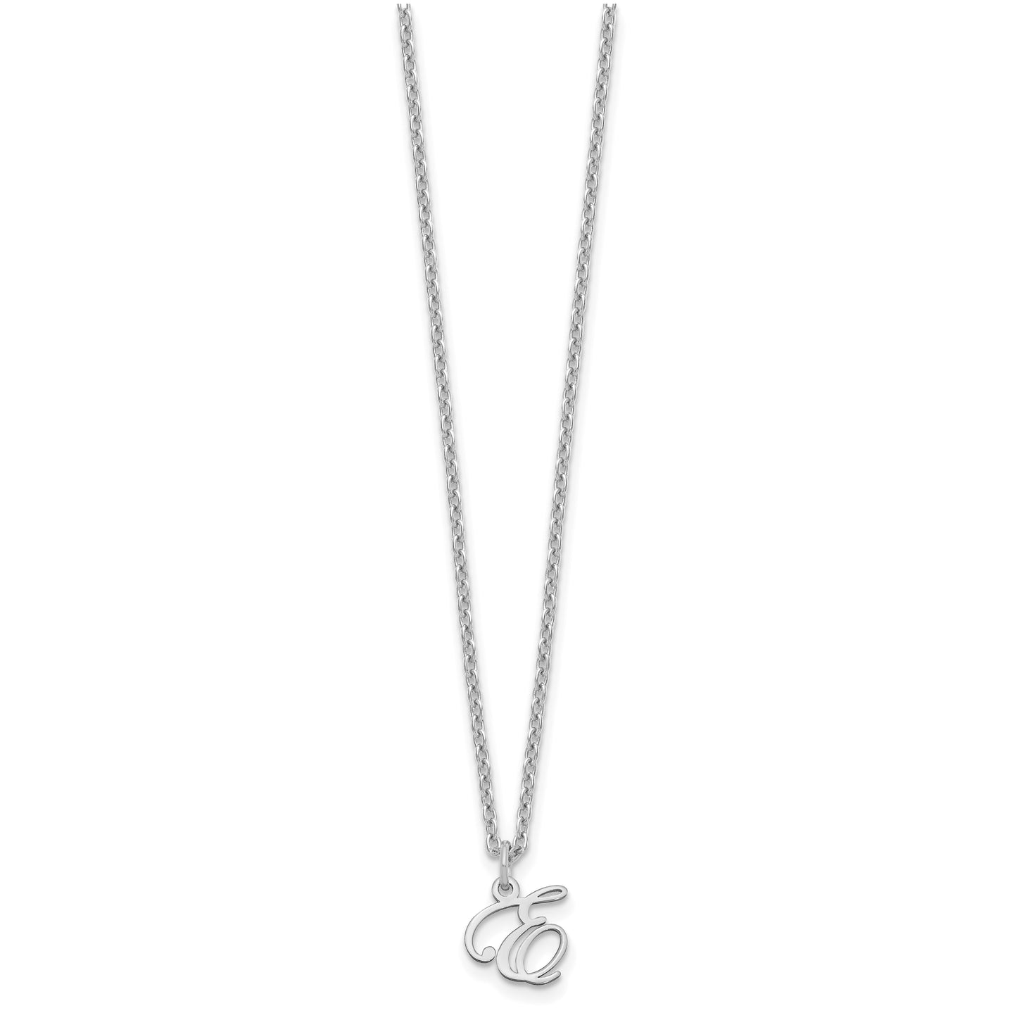 Sterling Silver Rhodium plated Letter E Initial Necklace