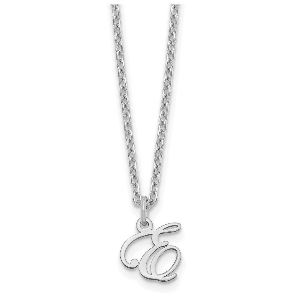 Sterling Silver Rhodium plated Letter E Initial Necklace