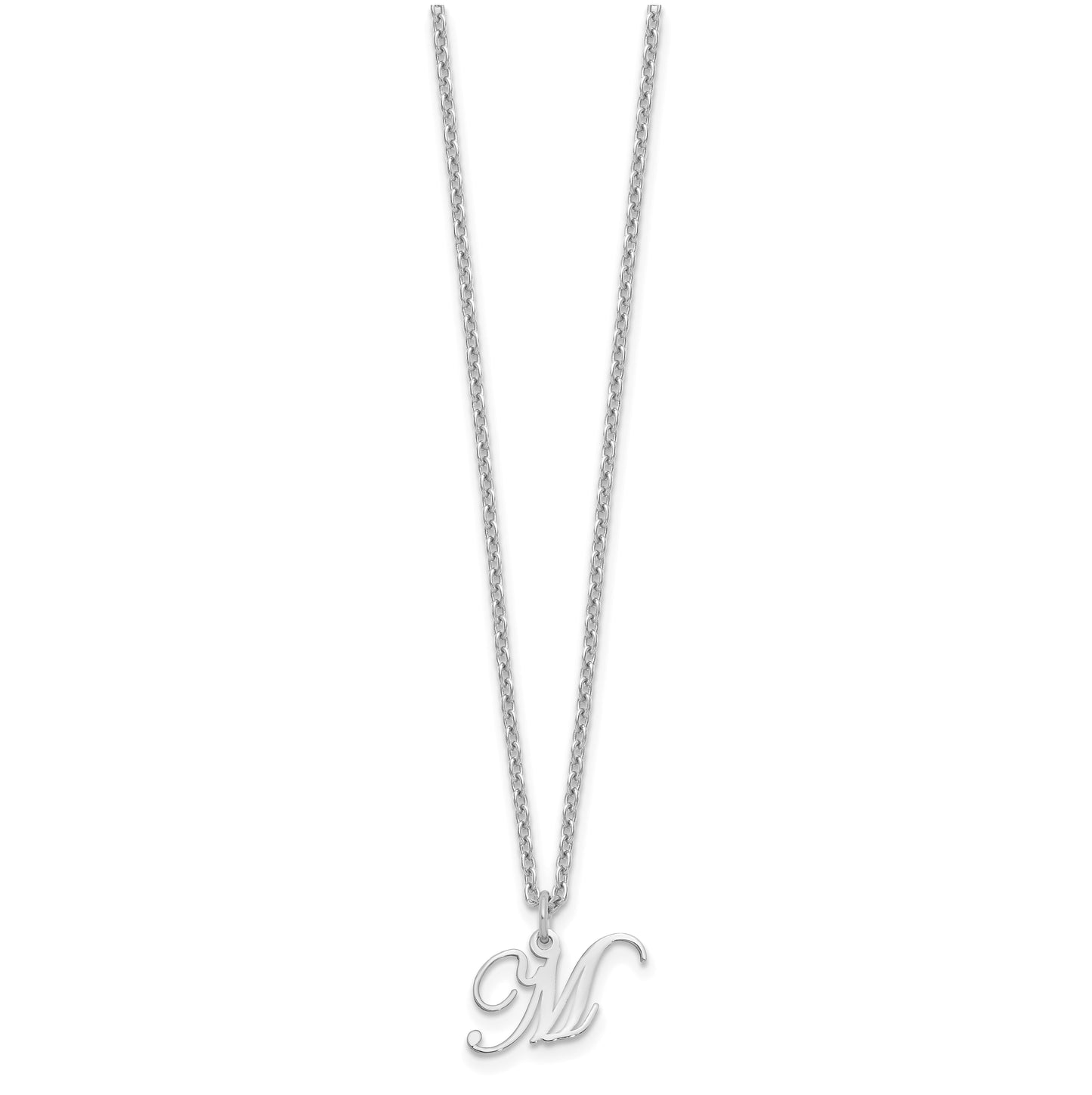 Sterling Silver Rhodium plated Letter M Initial Necklace