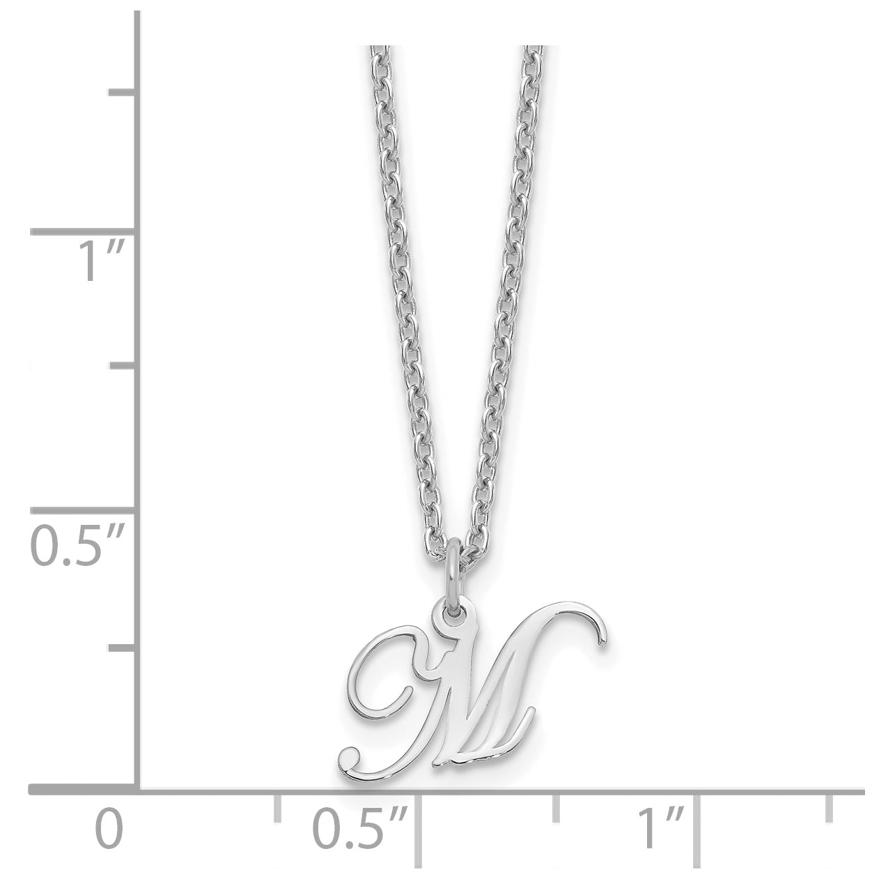 Sterling Silver Rhodium plated Letter M Initial Necklace