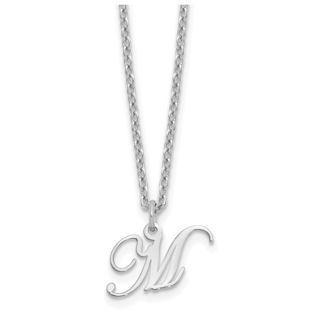 Sterling Silver Rhodium plated Letter M Initial Necklace