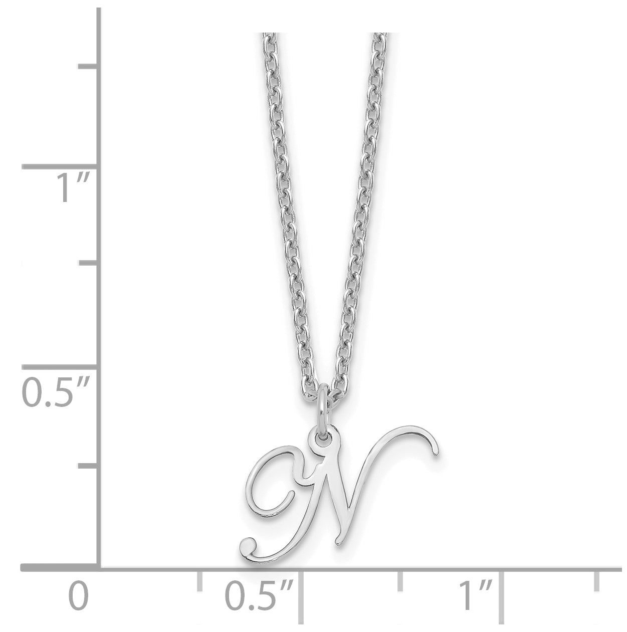 Sterling Silver Rhodium plated Letter N Initial Necklace