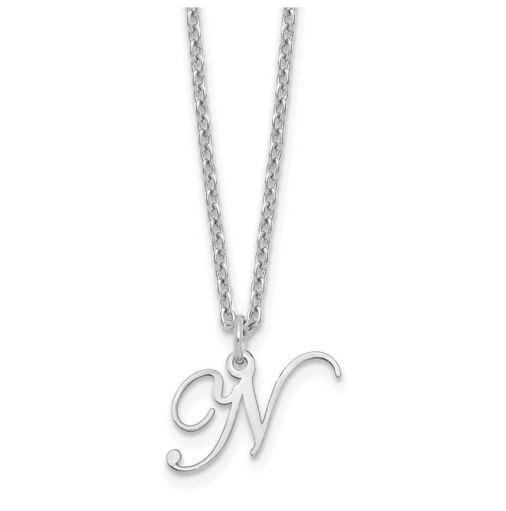 Sterling Silver Rhodium plated Letter N Initial Necklace