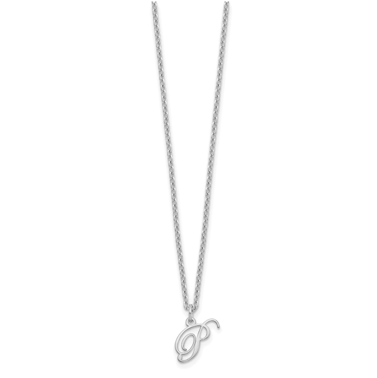Sterling Silver Rhodium plated Letter P Initial Necklace
