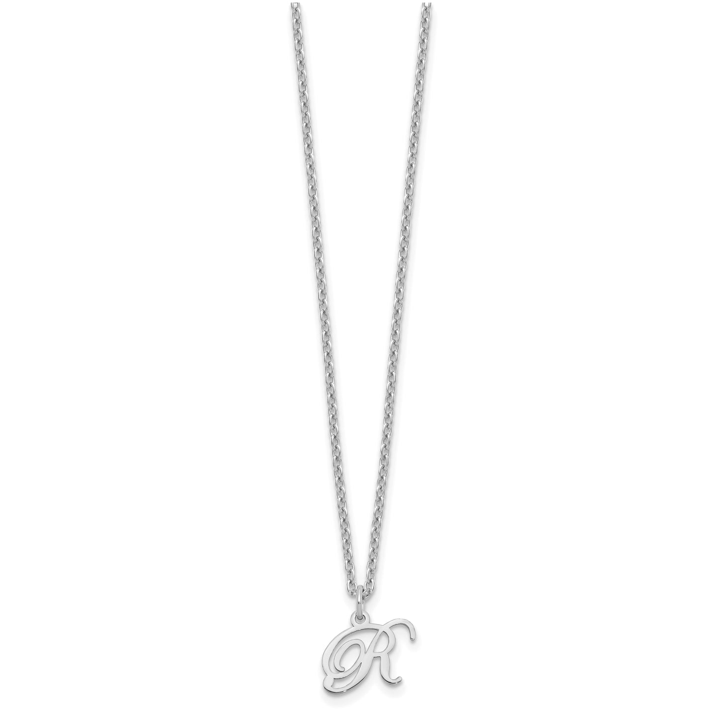 Sterling Silver Rhodium plated Letter R Initial Necklace